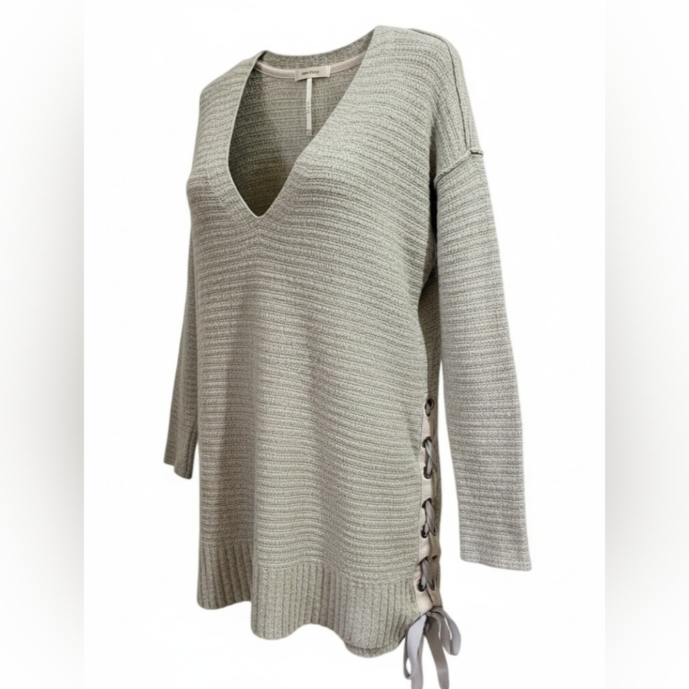 Free People Heart It Lace Up Sweater Tunic Dress Size S Gray Oversize Lagenlook